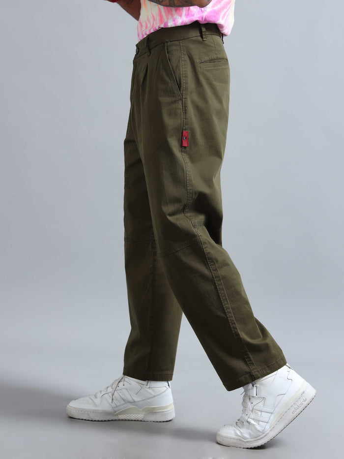 Olive Relaxed Fit Trousers for Men detail view - Battalion Embroidered Trouser by Italian Colony