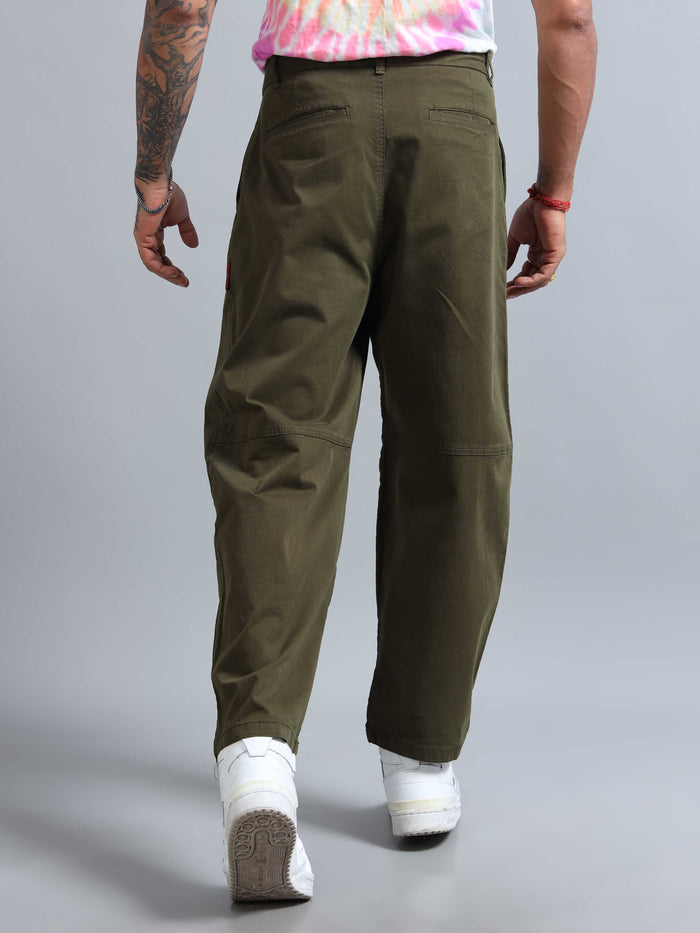 Olive Relaxed Fit Trousers for Men detail view - Battalion Embroidered Trouser by Italian Colony