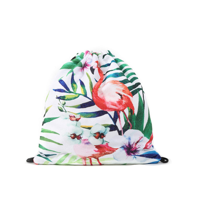 Beach Towel Bag in Watercolor Flamingo White