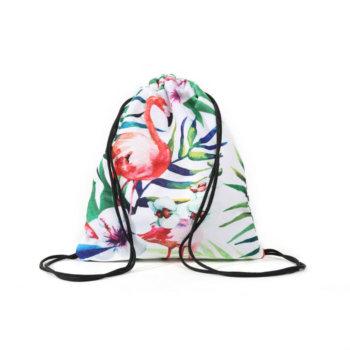 Beach Towel Bag in Watercolor Flamingo White