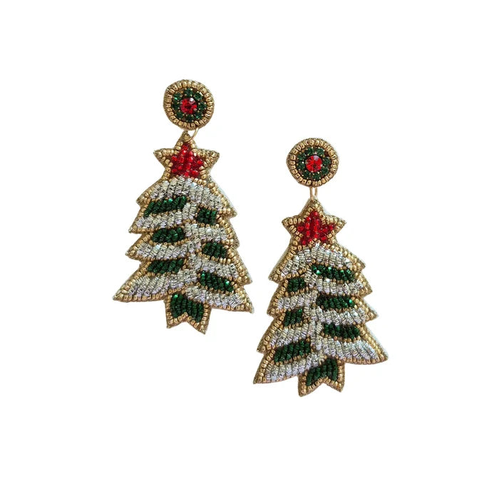 Beaded Christmas Tree Earrings