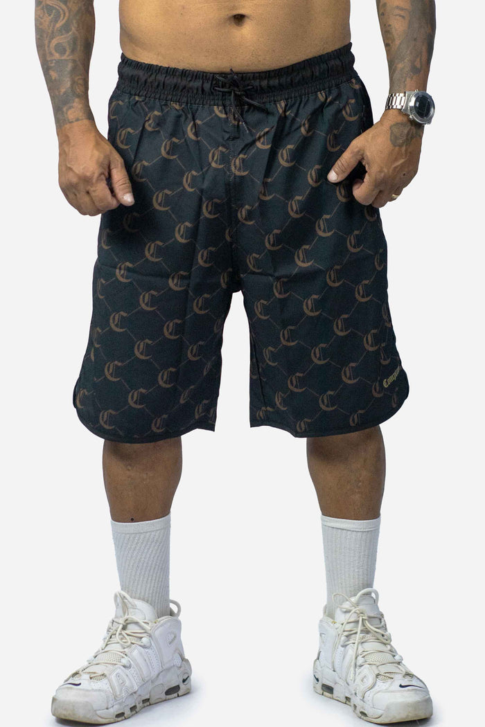 Bermuda Compton Tactel Full Print Logo Preta - COMPTON