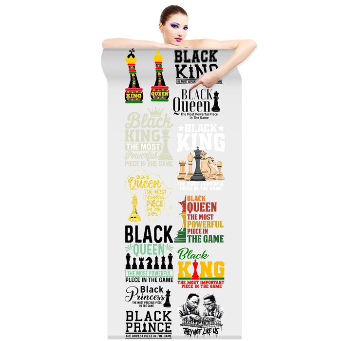 Black History Black King And Queen Chess Premade DTF Transfer 22x60 Direct-to-Film Gang Sheets