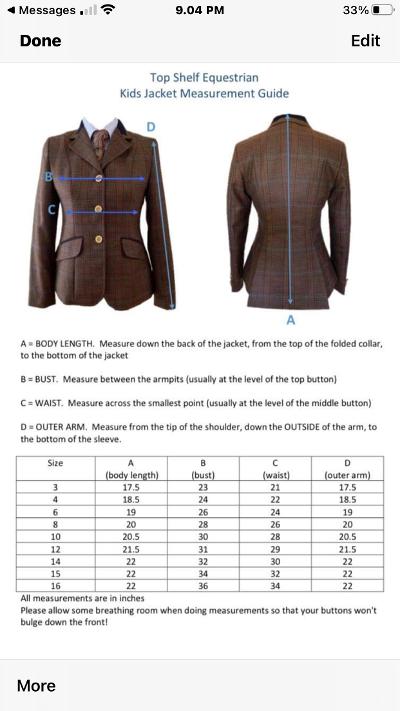 Black Open/ Dressage Jacket Childs (568)