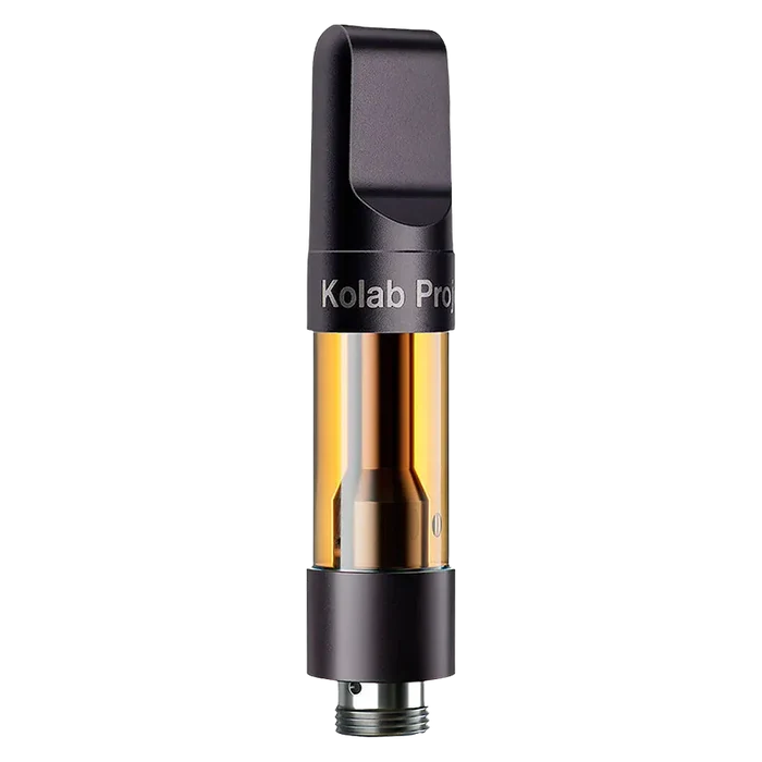 Close-up front view of the Blue Passionfruit Diamonds Vape Cartridge showing its amber liquid chamber and black mouthpiece against a white background.