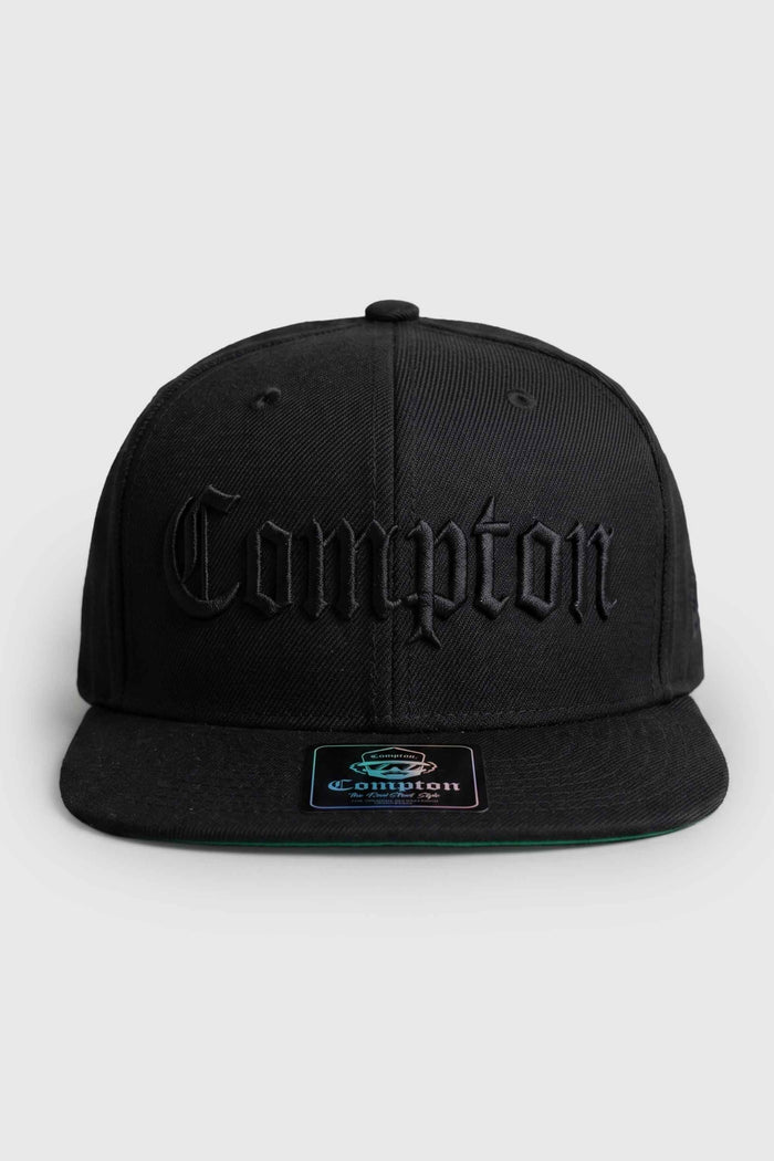 Boné Aba Reta Snapback Compton Clássico All Black Bordado Alto Relevo