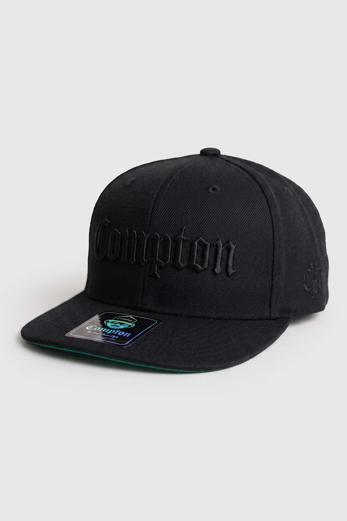 Boné Aba Reta Snapback Compton Clássico All Black Bordado Alto Relevo