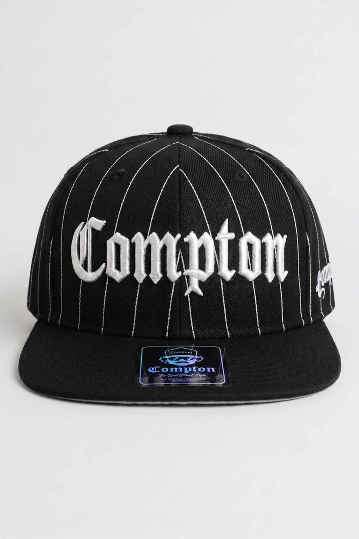 Boné Aba Reta Snapback Compton Clássico Pinstripe Logo - Preto