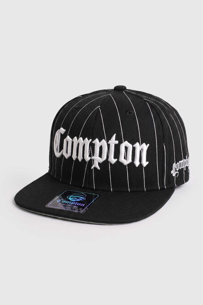 Boné Aba Reta Snapback Compton Clássico Pinstripe Logo - Preto