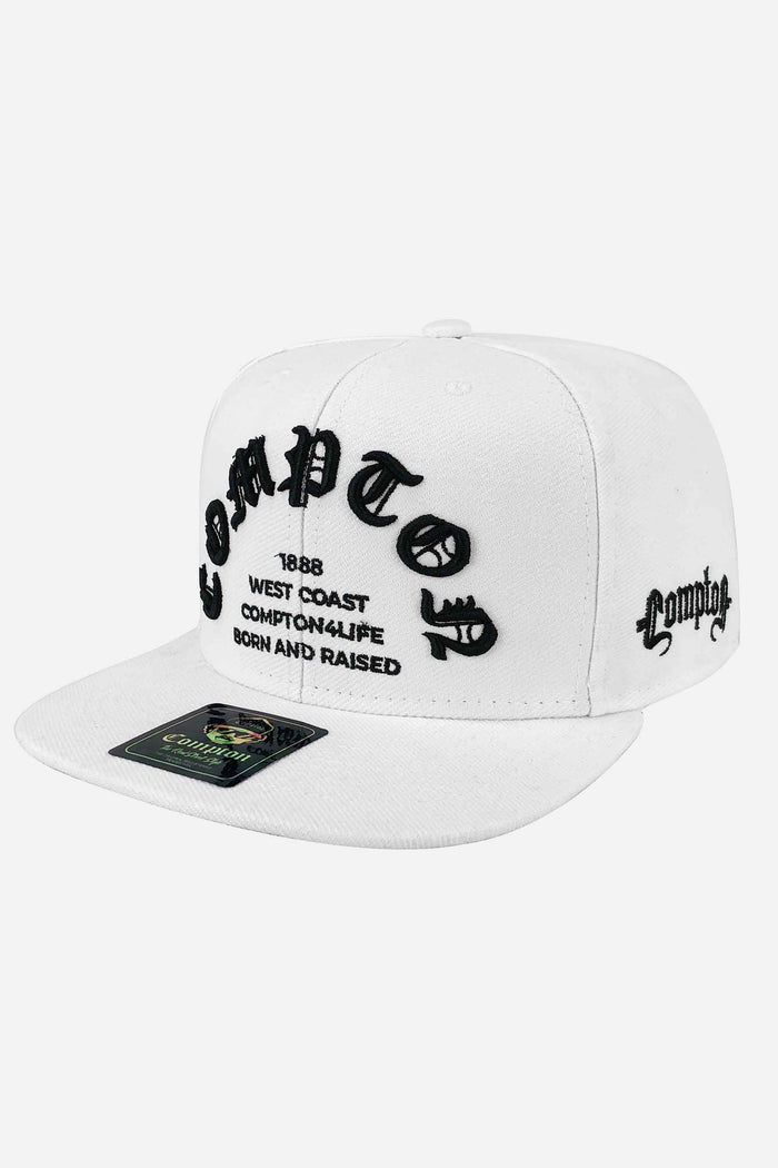 Boné Compton Aba Reta Snapback Born And Raised Branco - COMPTON