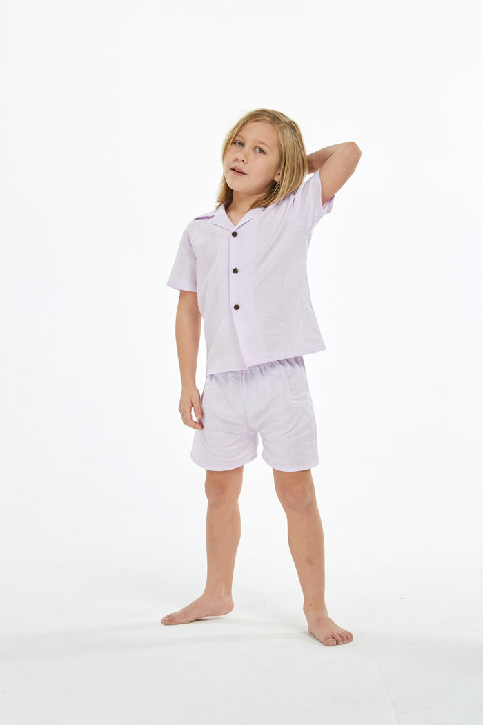 Boy Aloha Linen Cotton Shirt Cabana Set in Abalone Shell