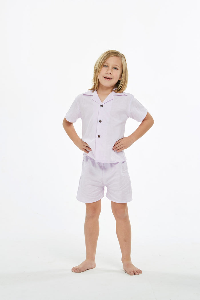 Boy Aloha Linen Cotton Shirt Cabana Set in Abalone Shell
