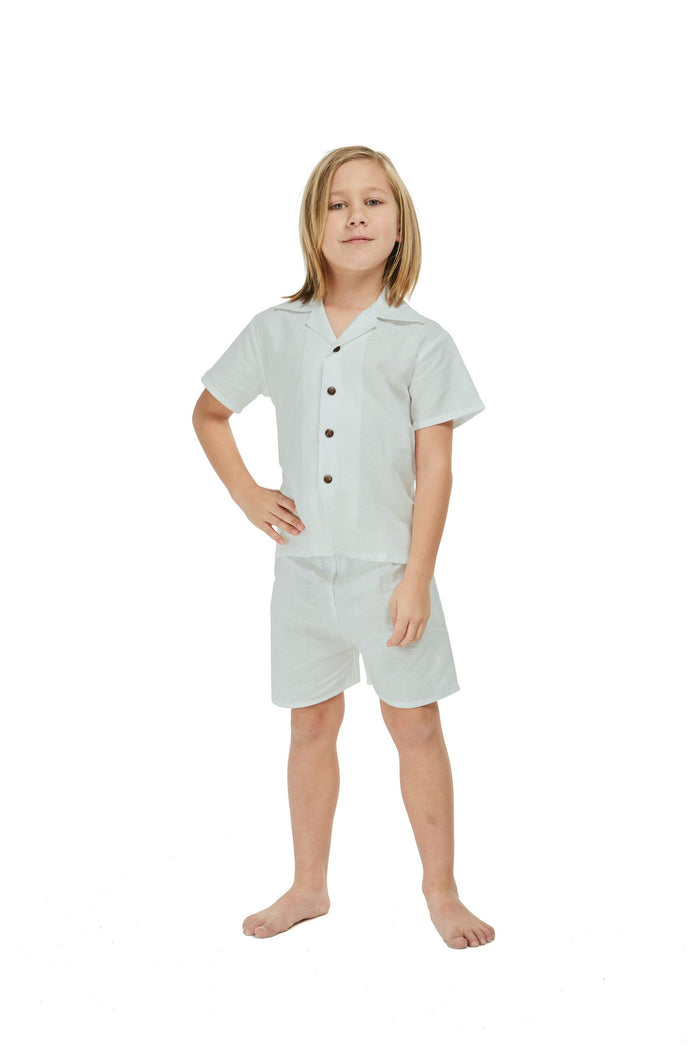Boy Aloha Linen Cotton Shirt Cabana Set in Ocean Spray