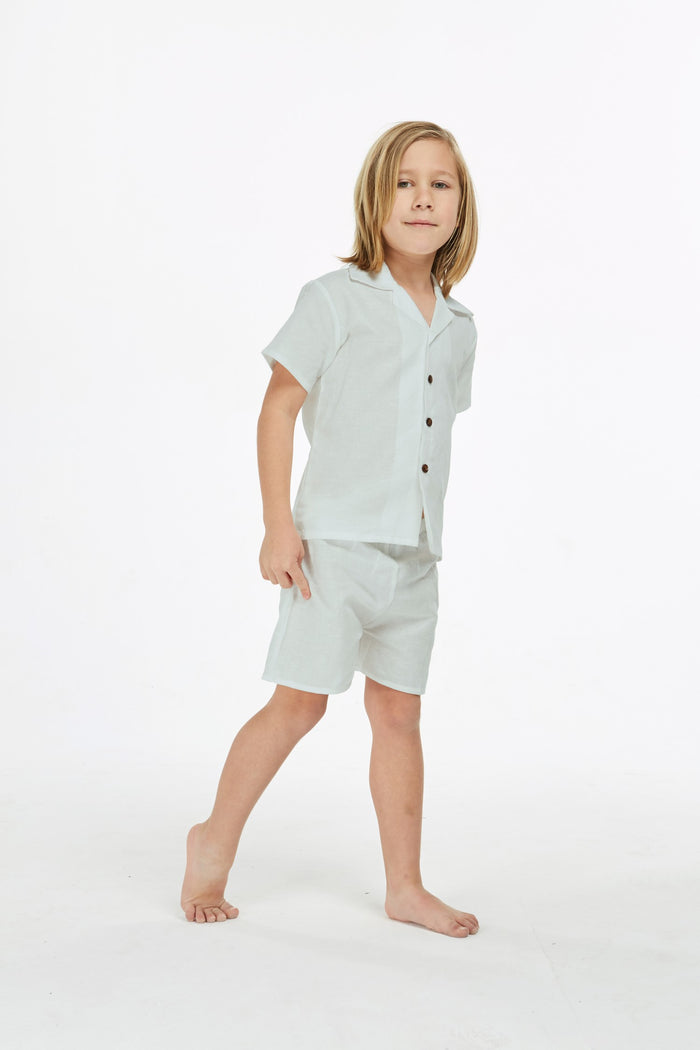 Boy Aloha Linen Cotton Shirt Cabana Set in Ocean Spray