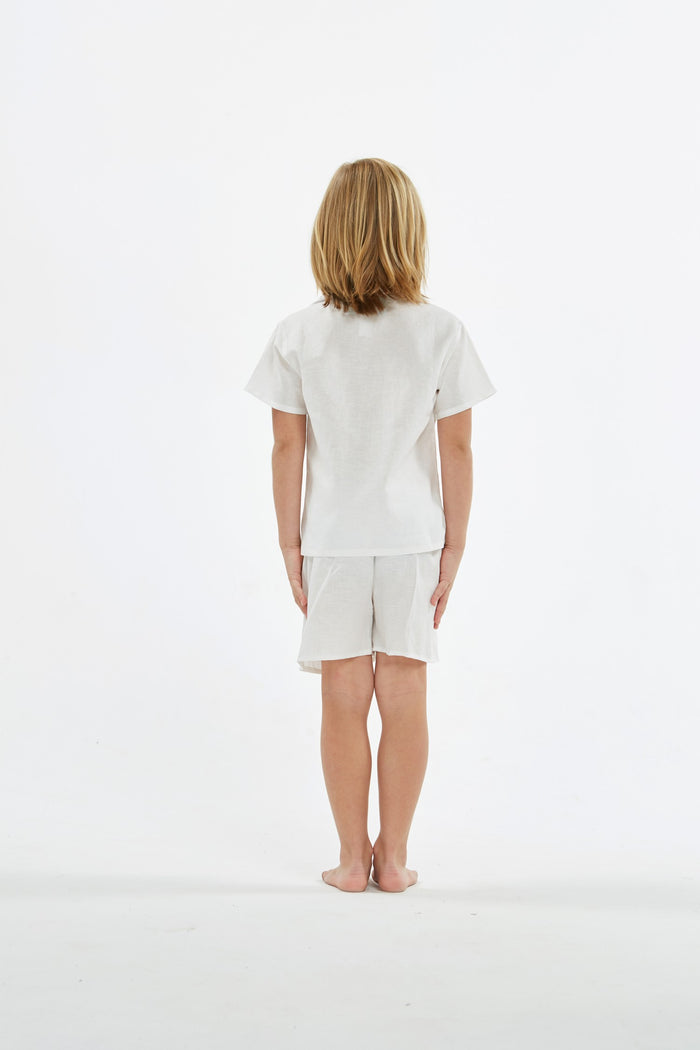 Boy Aloha Linen Cotton Shirt Cabana Set in Shark Tooth
