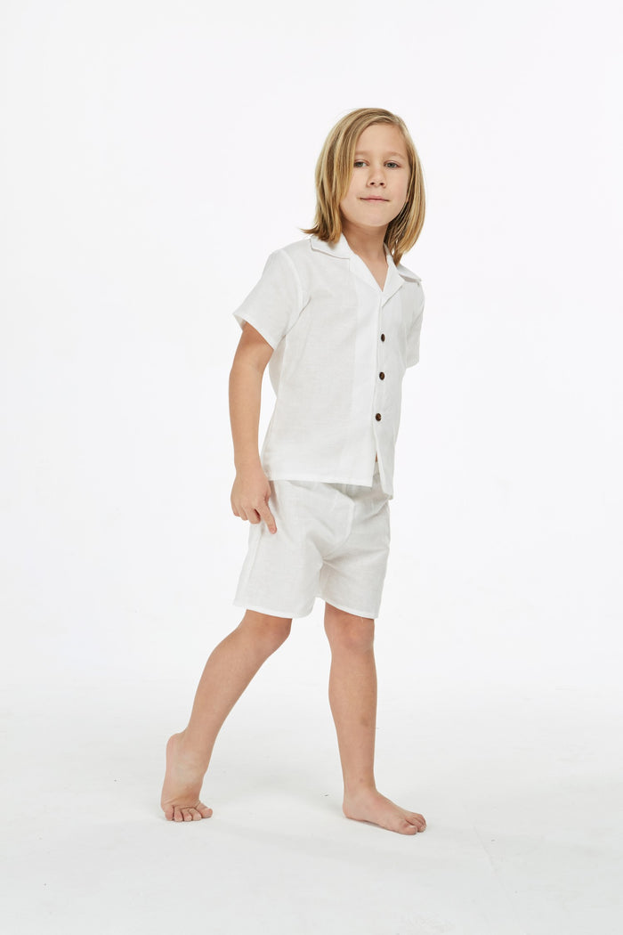 Boy Aloha Linen Cotton Shirt Cabana Set in Shark Tooth