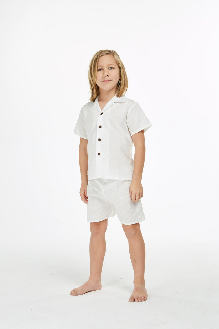 Boy Aloha Linen Cotton Shirt Cabana Set in Shark Tooth
