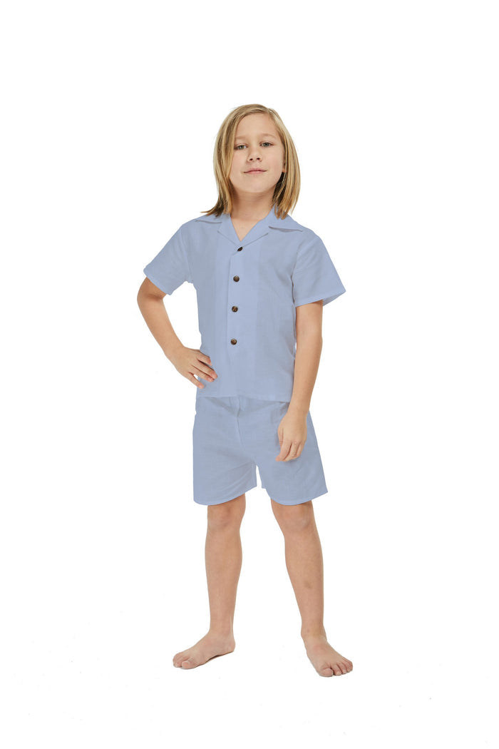 Boy Aloha Linen Cotton Shirt Cabana Set in Tide Pool