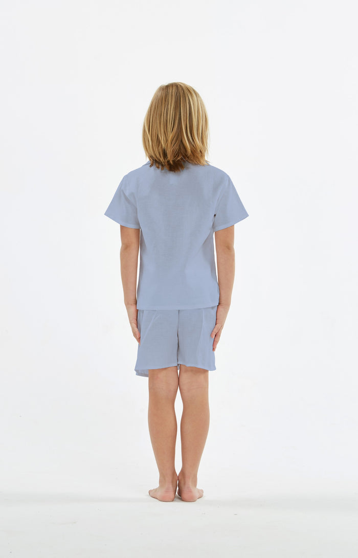 Boy Aloha Linen Cotton Shirt Cabana Set in Tide Pool