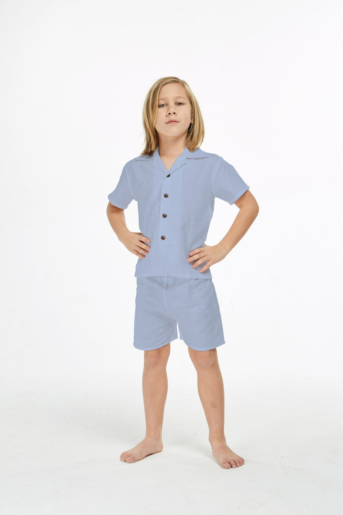 Boy Aloha Linen Cotton Shirt Cabana Set in Tide Pool