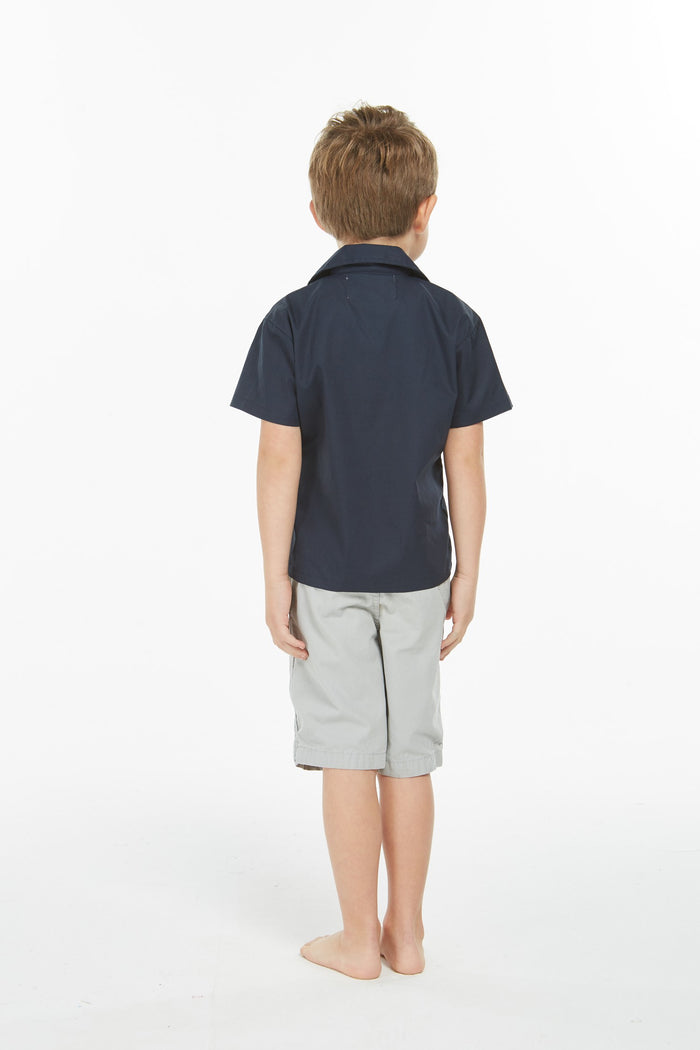 Boy Aloha Luau Shirt in Orchid Paradise in Navy