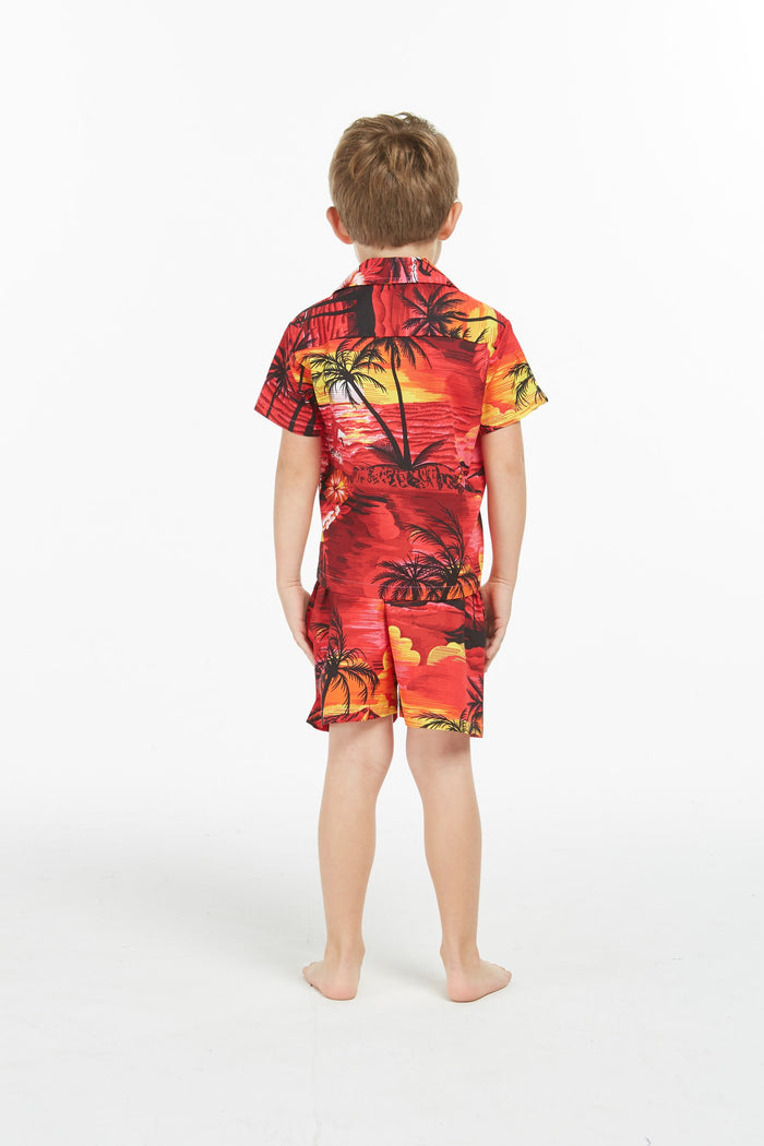 Boy Aloha Shirt Cabana Set in Dolphin Sunset Red
