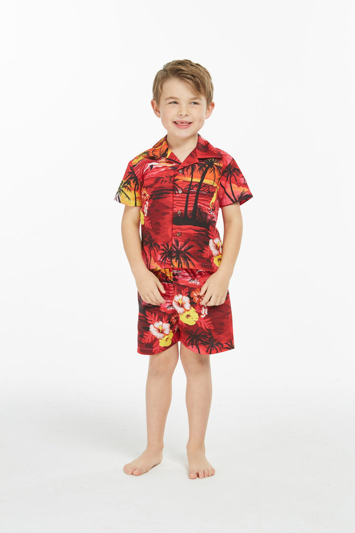 Boy Aloha Shirt Cabana Set in Dolphin Sunset Red