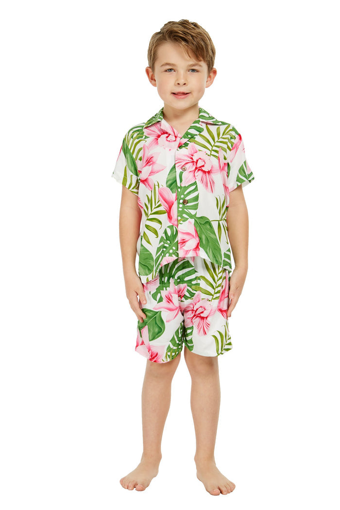 Boy Aloha Shirt Cabana Set in Lotus Orchid