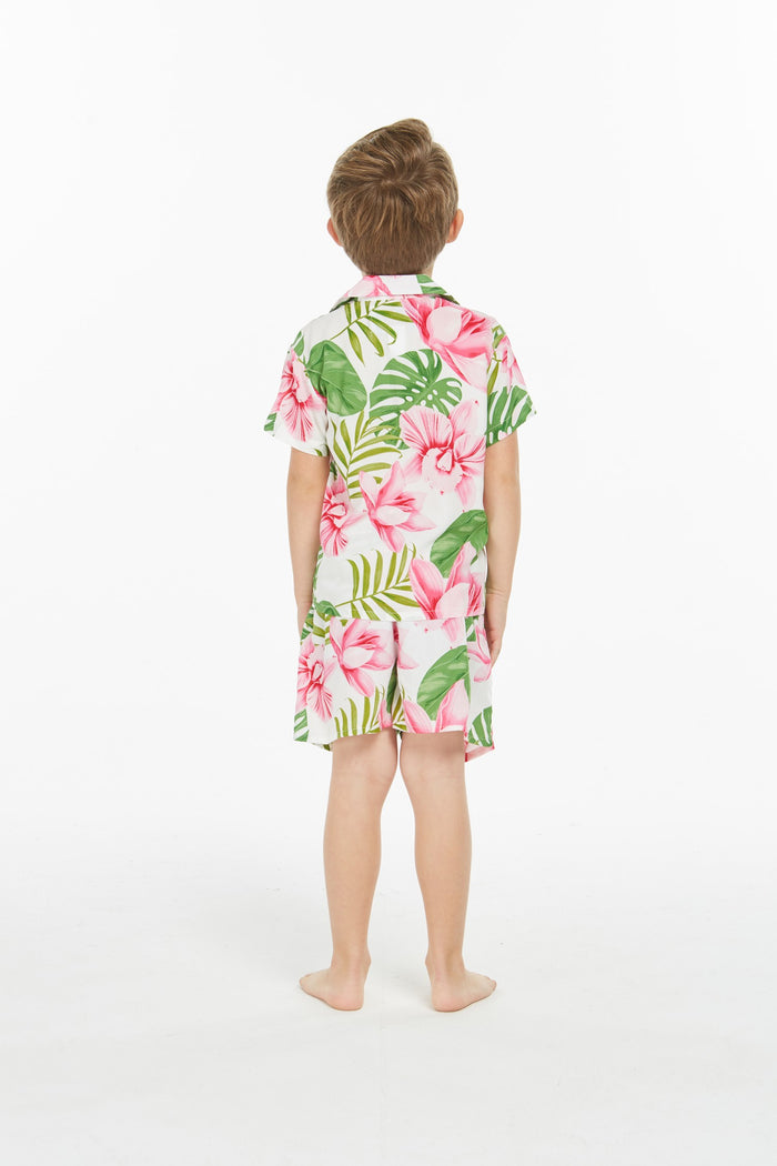 Boy Aloha Shirt Cabana Set in Lotus Orchid