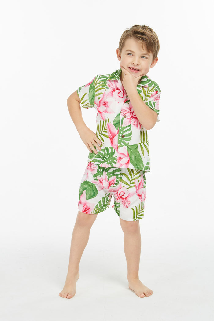 Boy Aloha Shirt Cabana Set in Lotus Orchid