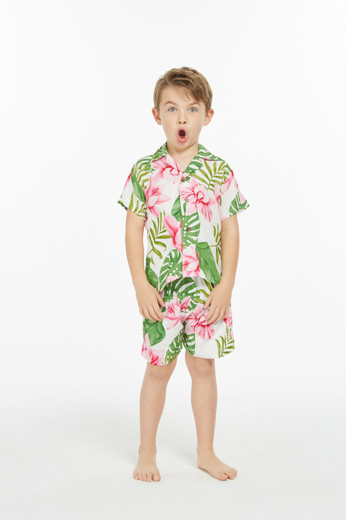 Boy Aloha Shirt Cabana Set in Lotus Orchid