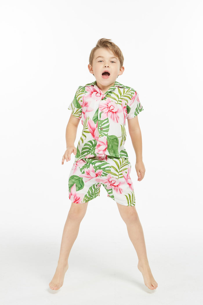 Boy Aloha Shirt Cabana Set in Lotus Orchid