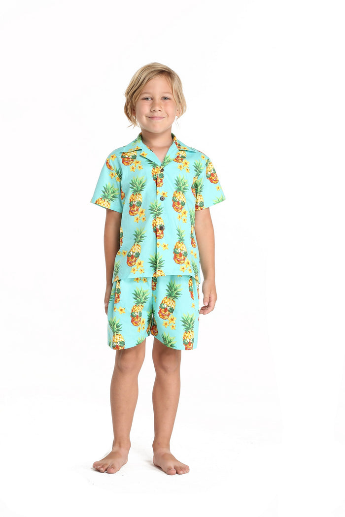 Boy Aloha Shirt Cabana Set in Pineapple Skull