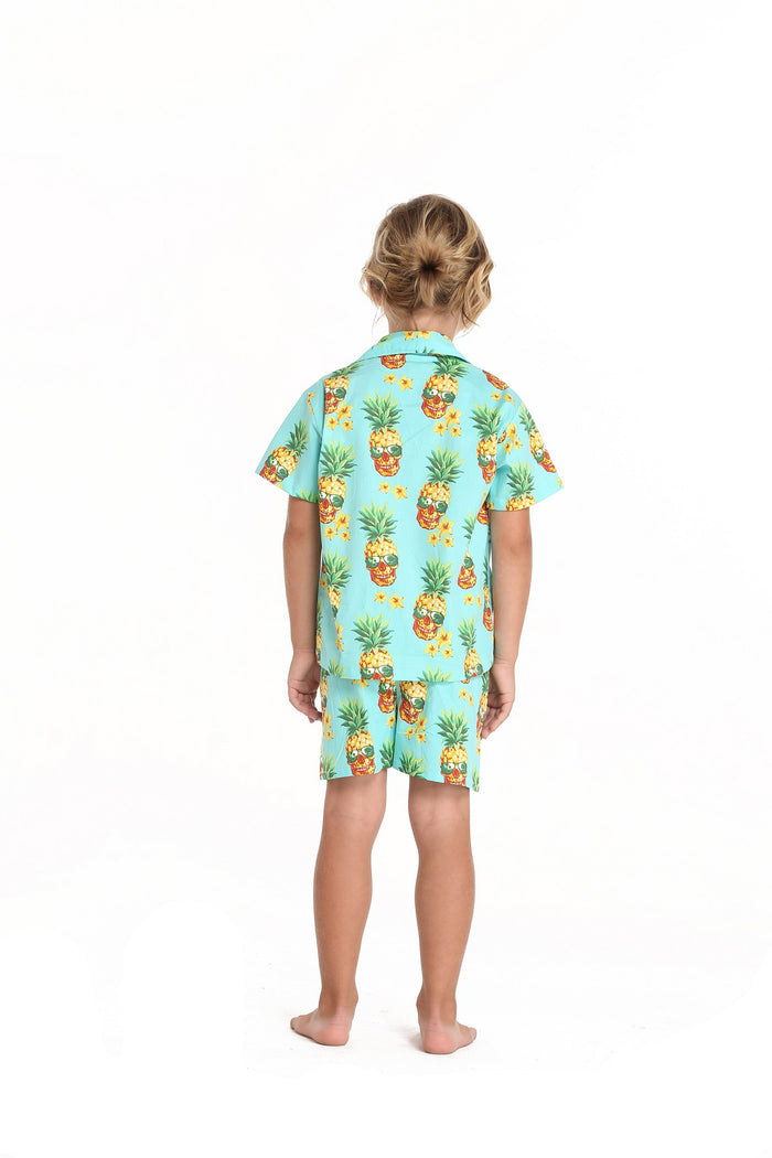 Boy Aloha Shirt Cabana Set in Pineapple Skull