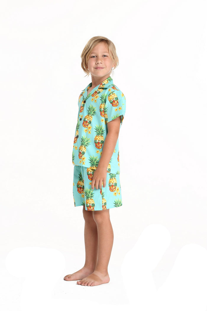 Boy Aloha Shirt Cabana Set in Pineapple Skull