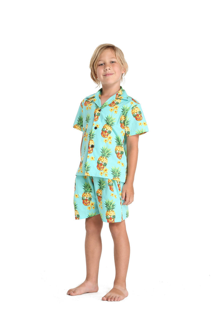 Boy Aloha Shirt Cabana Set in Pineapple Skull