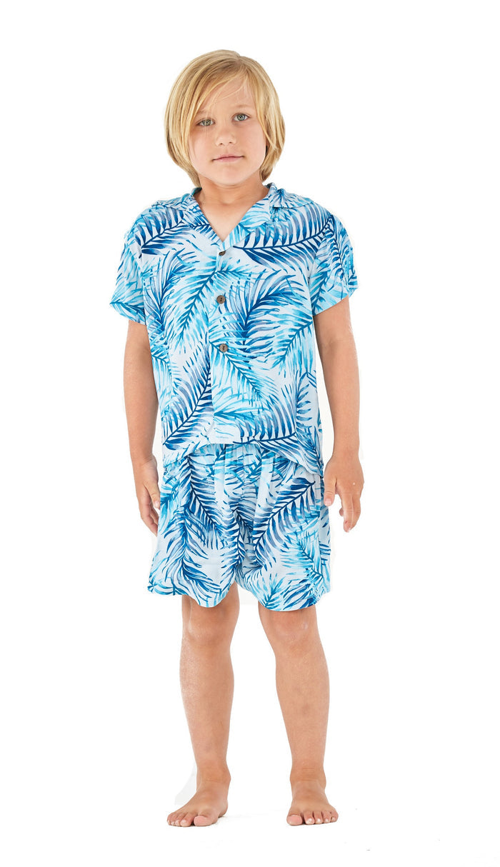 Boy Aloha Shirt Cabana Set in Simply Blue Leaf