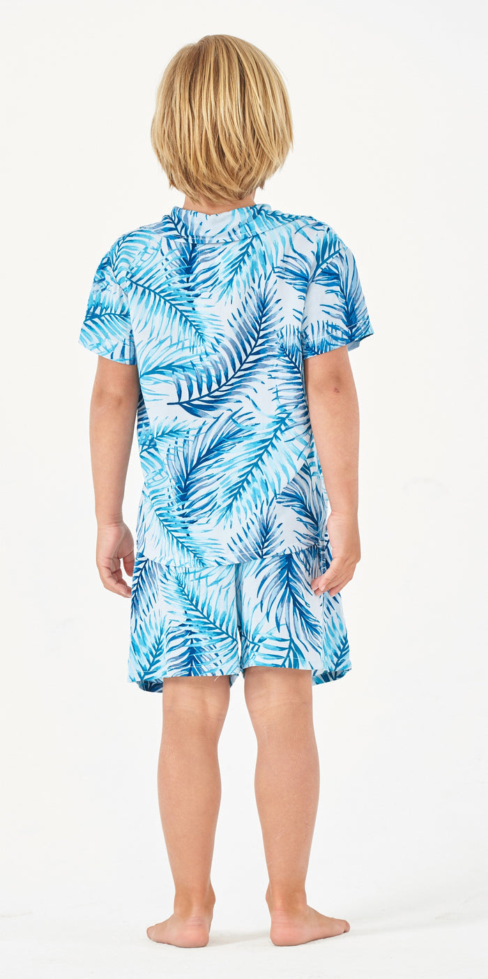 Boy Aloha Shirt Cabana Set in Simply Blue Leaf