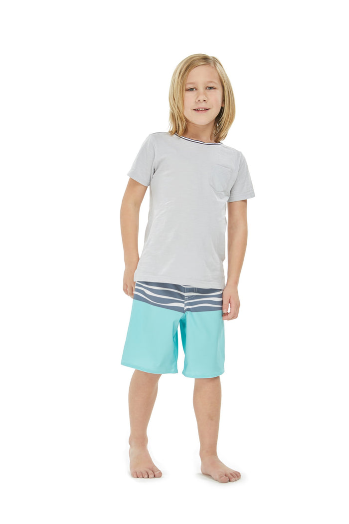Boy Hawaiian Board Shorts in Honu Turtle Wave Turquoise