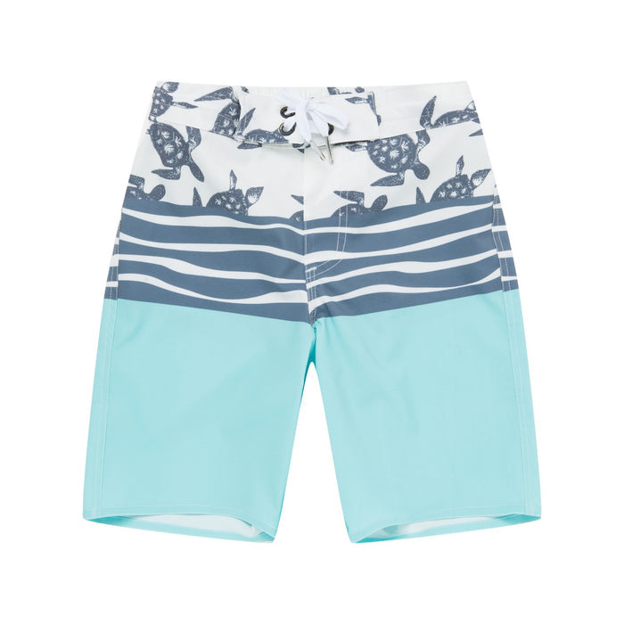 Boy Hawaiian Board Shorts in Honu Turtle Wave Turquoise