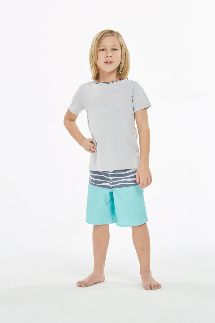 Boy Hawaiian Board Shorts in Honu Turtle Wave Turquoise