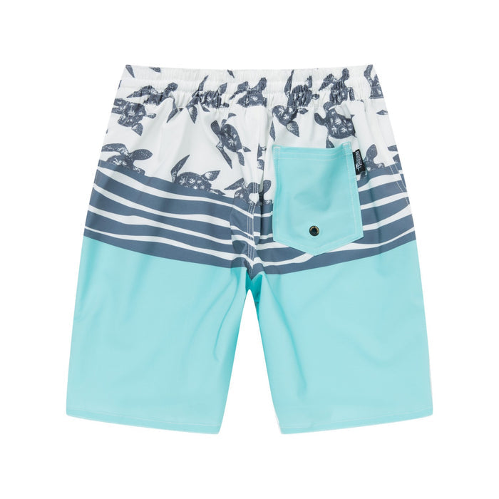 Boy Hawaiian Board Shorts in Honu Turtle Wave Turquoise