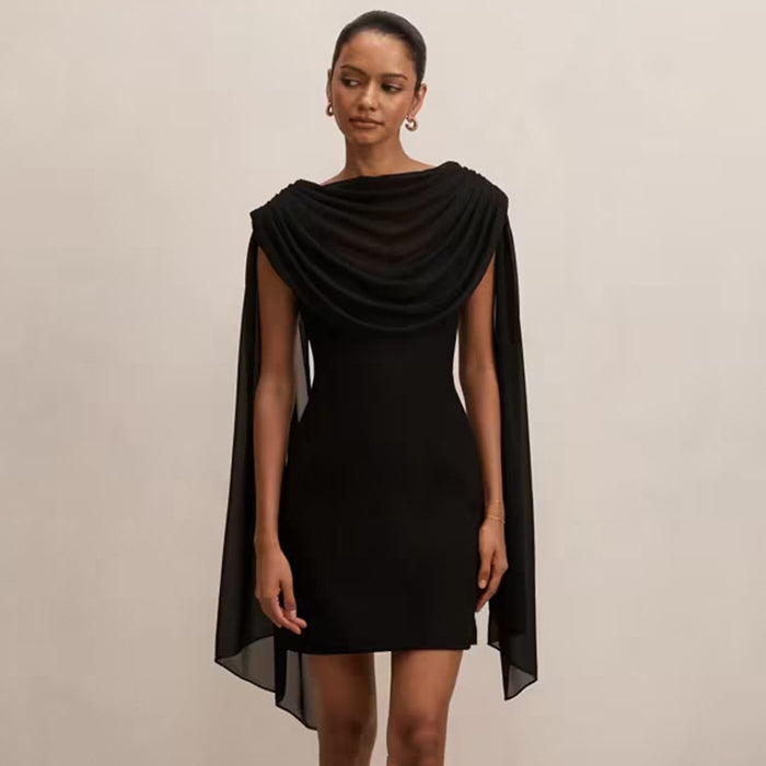 Bram Mini Dress with attached Mesh Stole - Black