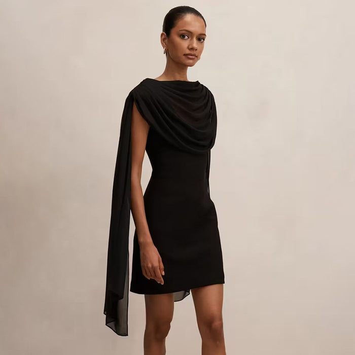 Bram Mini Dress with attached Mesh Stole - Black