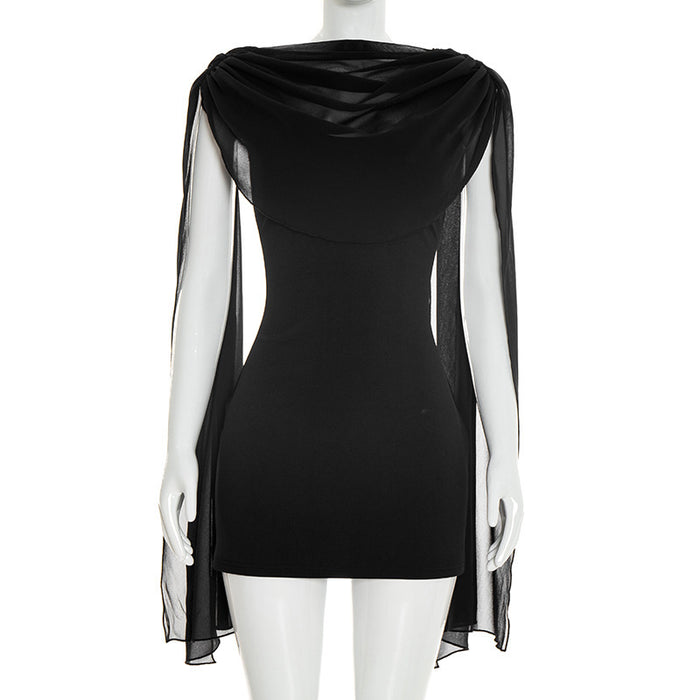 Bram Mini Dress with attached Mesh Stole - Black