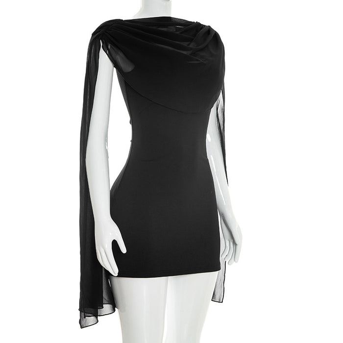 Bram Mini Dress with attached Mesh Stole - Black