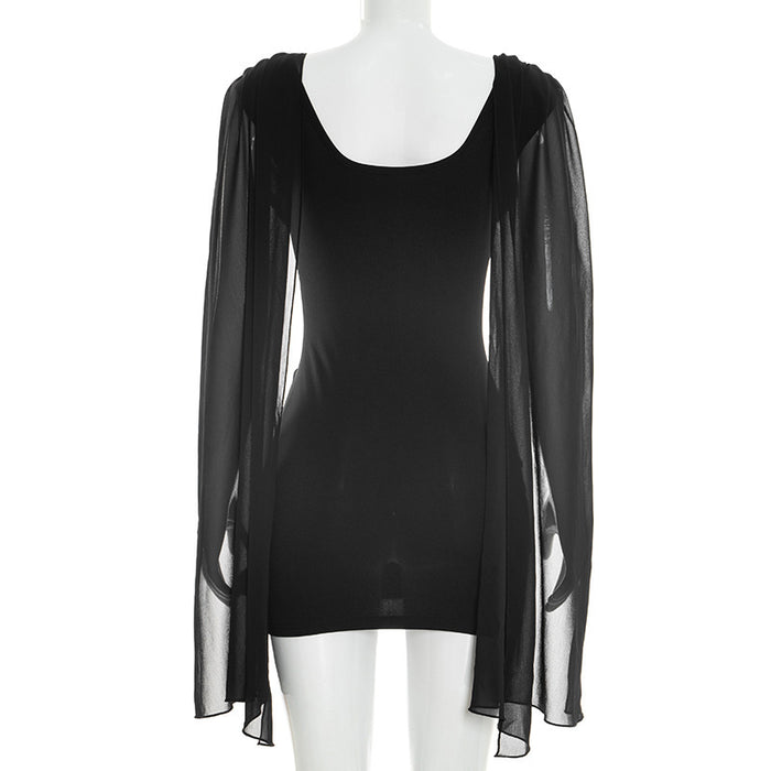 Bram Mini Dress with attached Mesh Stole - Black