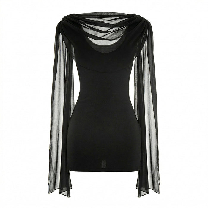 Bram Mini Dress with attached Mesh Stole - Black