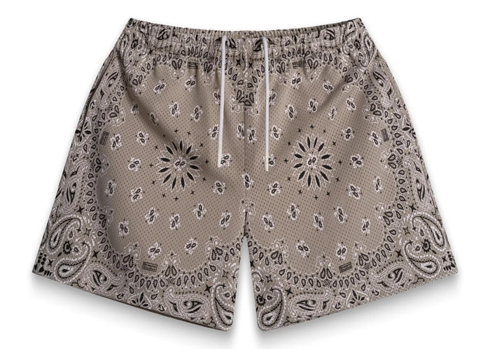Bravest Studios Screenprinted Paisley Two-Tone Khaki Shorts