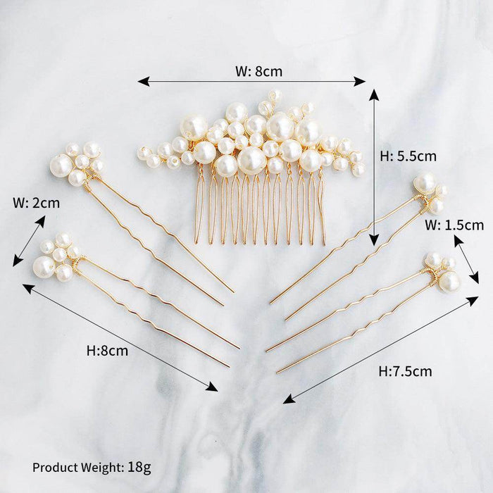 Bridal Accessories Sweet headdress set Handmade pearl U-shaped hair comb 596845385157 - COCOMELODY
